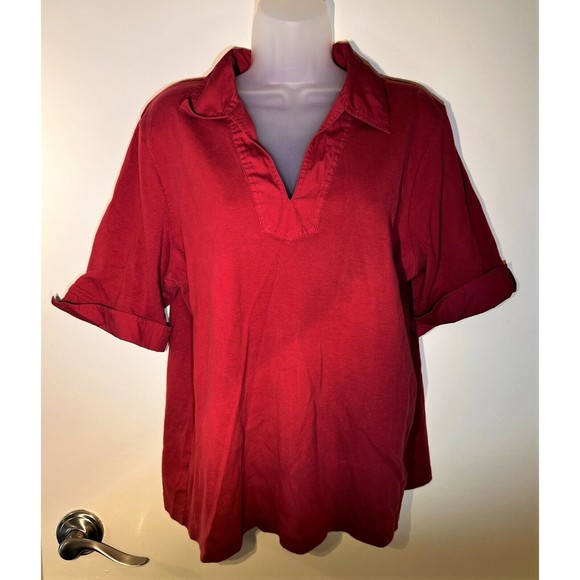 Sonoma Lifestyle Womens XL Red Top V-Neck Collar Cuffed Short Sleeve - Picture 6 of 6